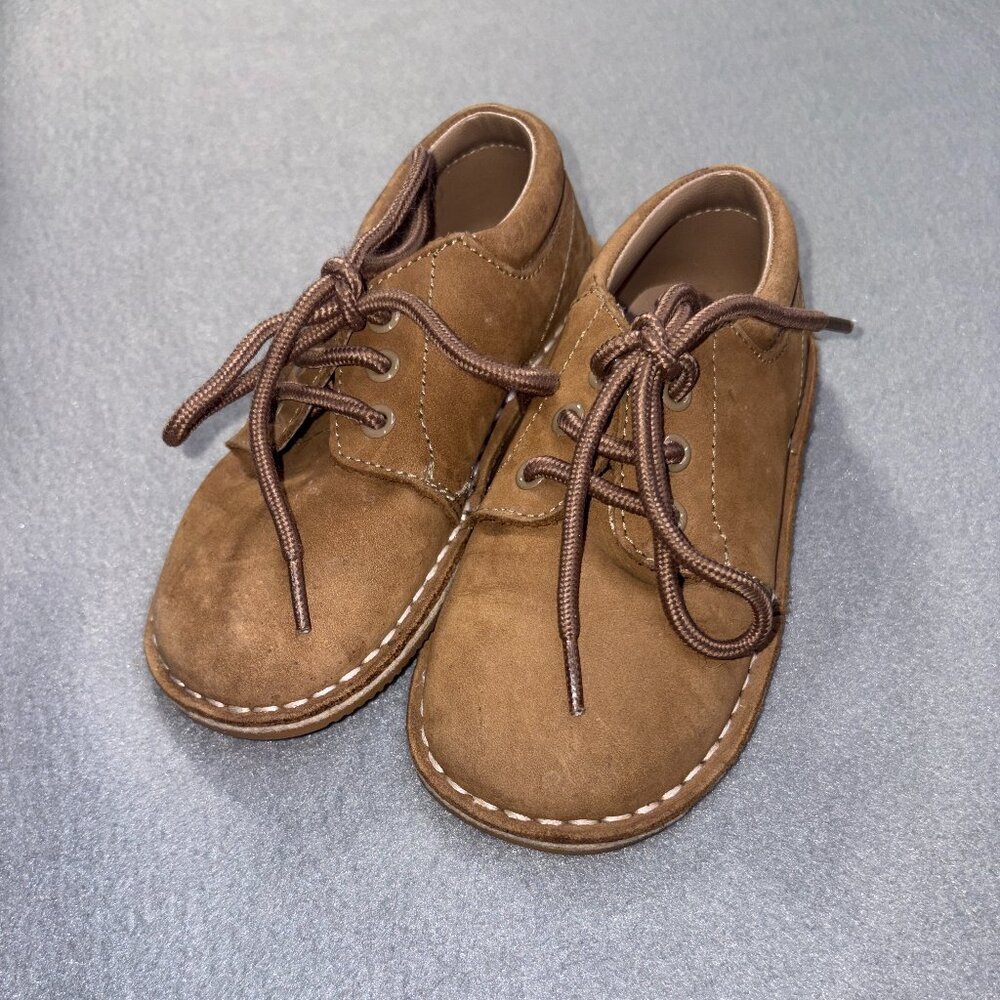 L'Amour Tyler Nubuck Leather Lace-Up Oxford Brown Preppy Dressy Toddler sz 9